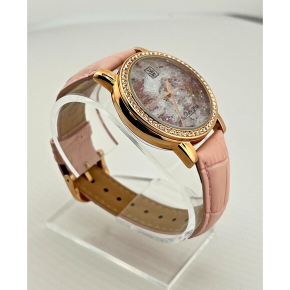 VICTORIA WIECK Womens Wrist Watch Pink Rose Gold Crystals Leather Band Sparkle main image 6